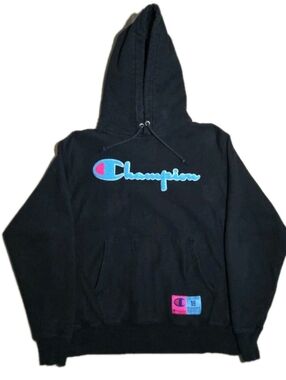 Vintage Y2K Champion Reverse Weave Hoodie W/ Black Puffy Spellout - Size M